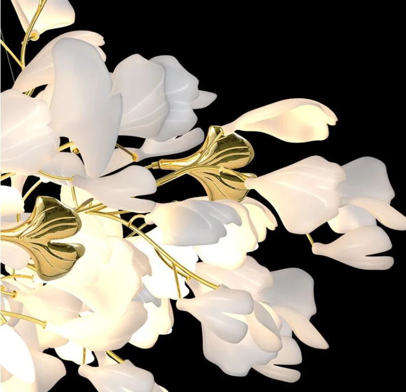 Gold White Leaves Combination Gingko Chandeliers - Vakkerlight