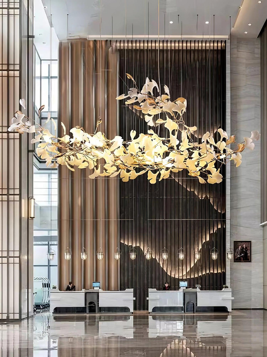 Gold White Leaves Combination Gingko Chandeliers - Vakkerlight