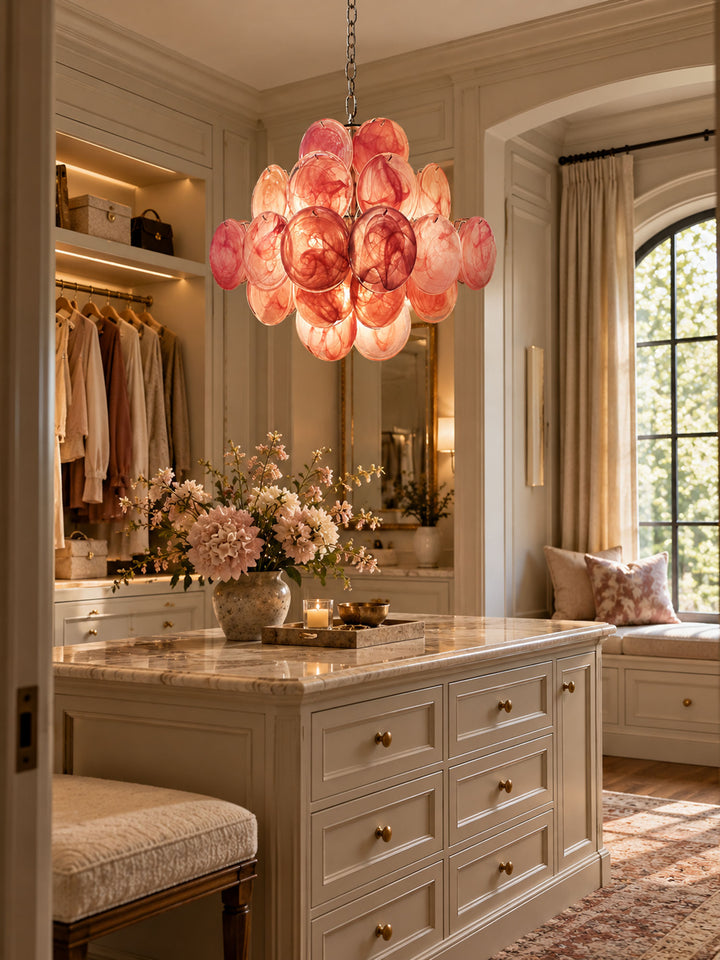 Glass Pink Disc Chandelier – detail 3