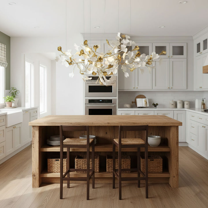 Gold White Leaves Combination Gingko Chandeliers - Vakkerlight