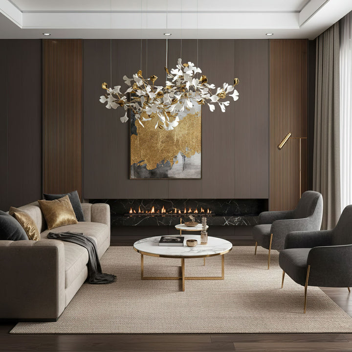 Gold White Leaves Combination Gingko Chandeliers - Vakkerlight
