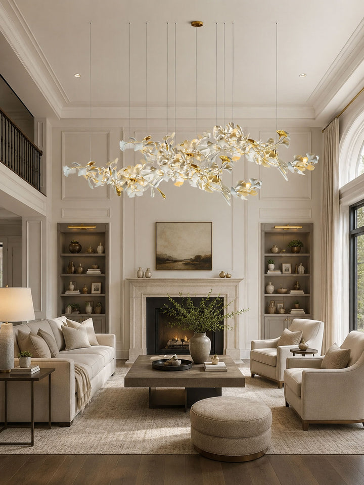 Gold White Leaves Combination Gingko Chandeliers - Vakkerlight