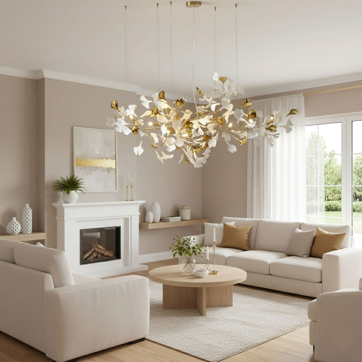 Gold White Leaves Combination Gingko Chandeliers - Vakkerlight