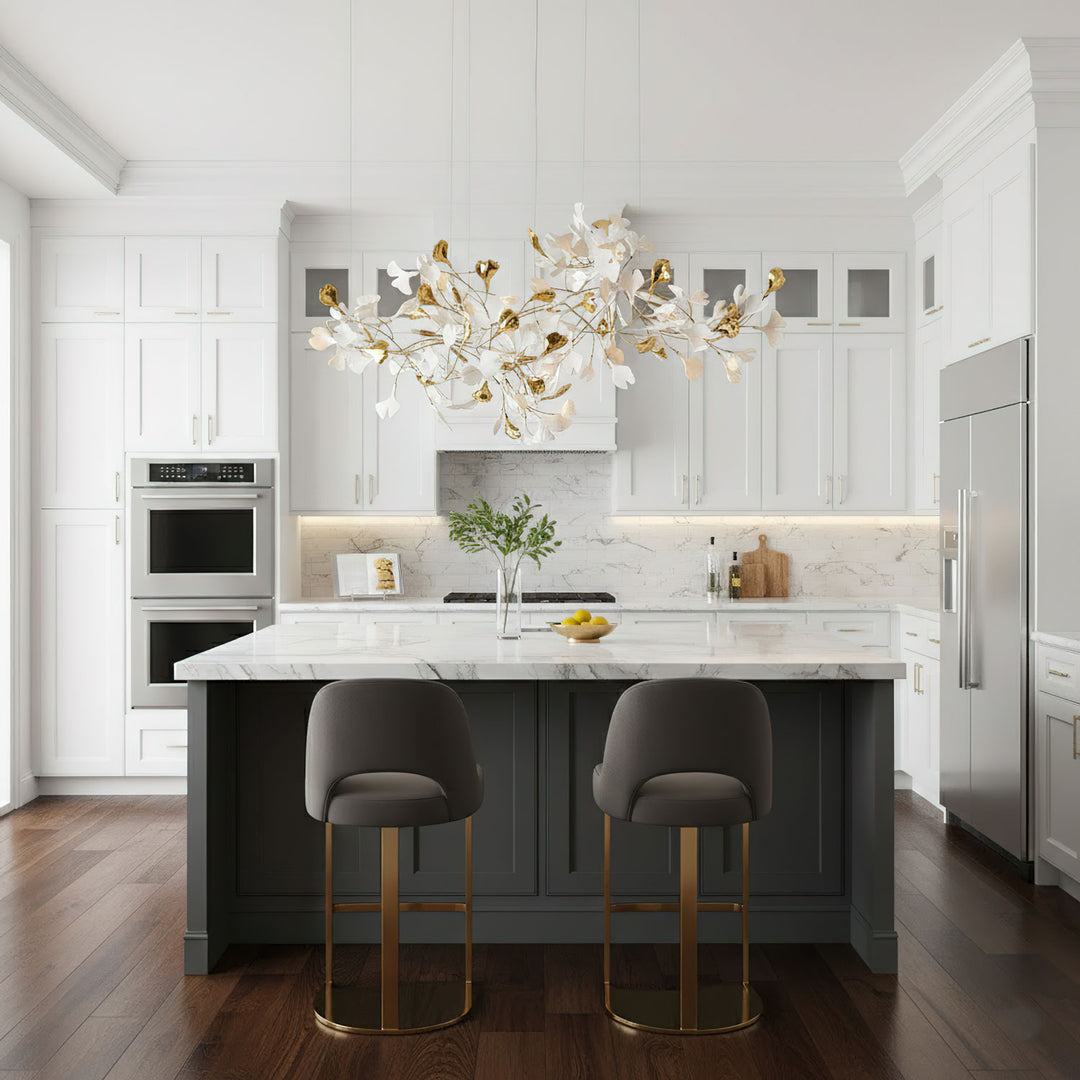 Gold White Leaves Combination Gingko Chandeliers - Vakkerlight