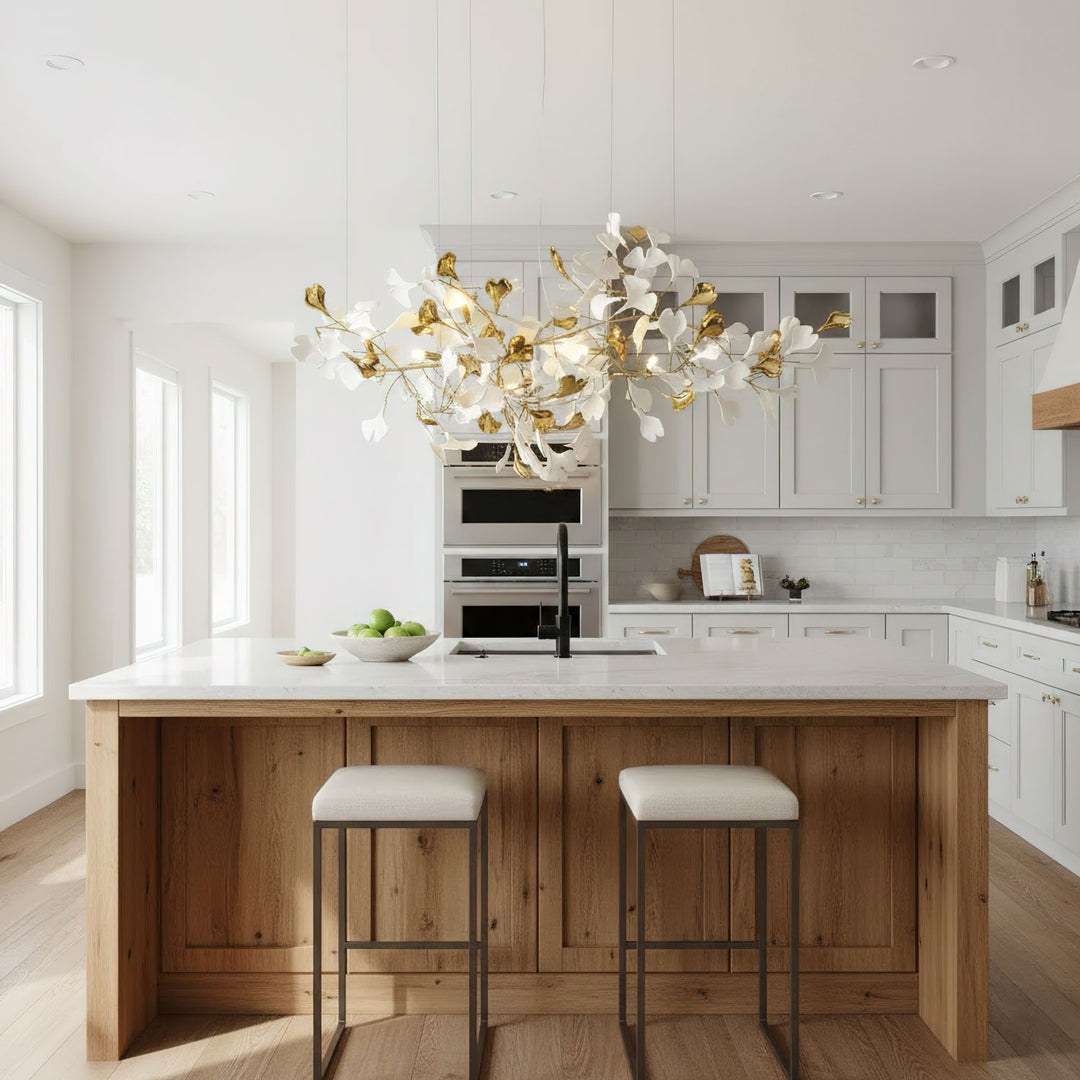 Gold White Leaves Combination Gingko Chandeliers - Vakkerlight