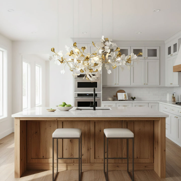 Gold White Leaves Combination Gingko Chandeliers - Vakkerlight