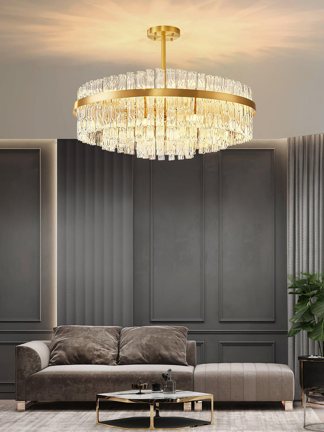 Gold & Clear Rod Chandelier - Vakkerlight