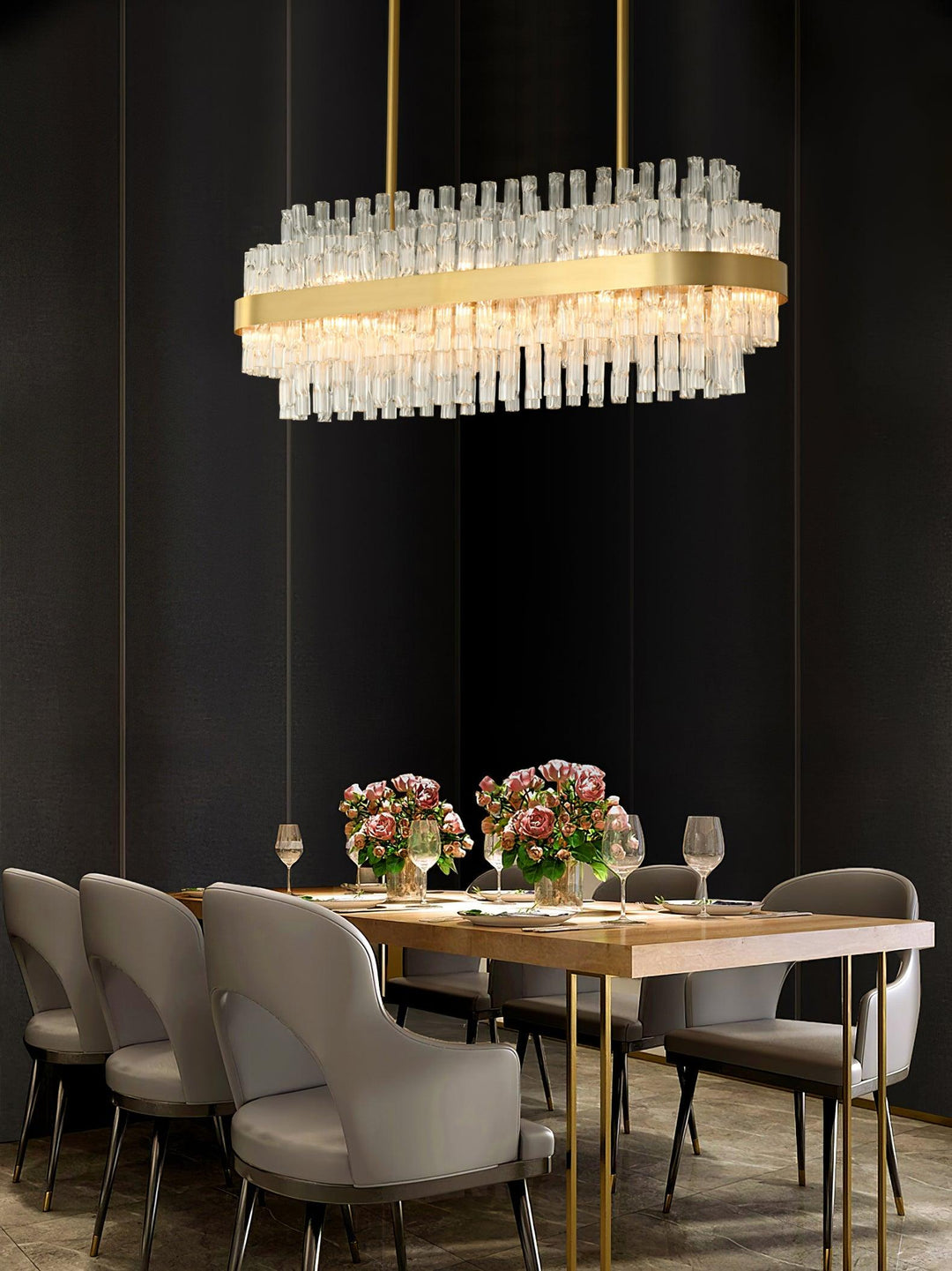 Gold & Clear Rod Chandelier - Vakkerlight