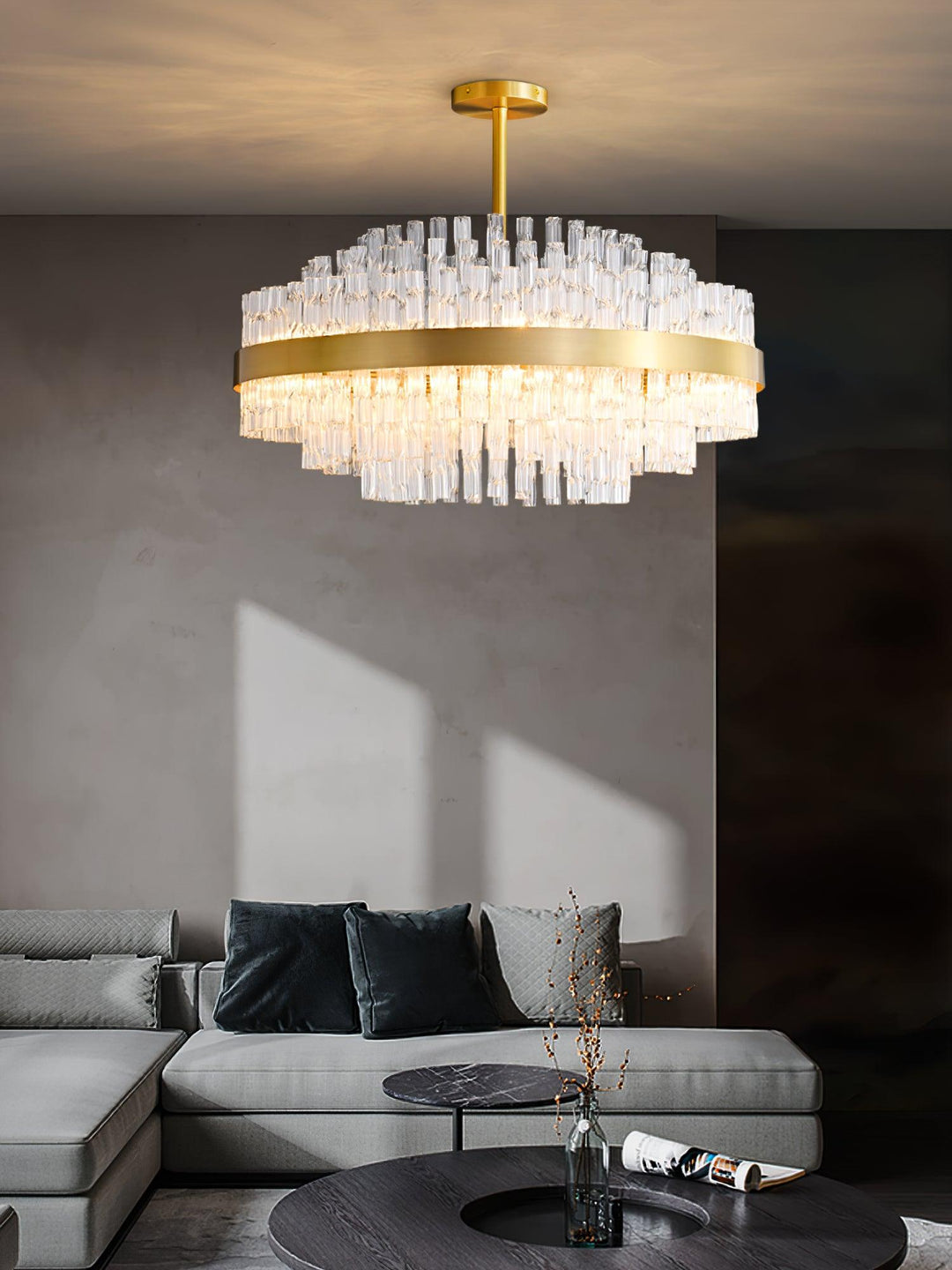 Gold & Clear Rod Chandelier - Vakkerlight