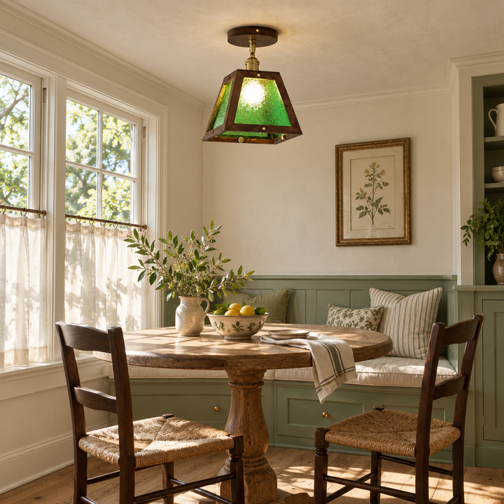 Green Patterned Glass Ceiling Light