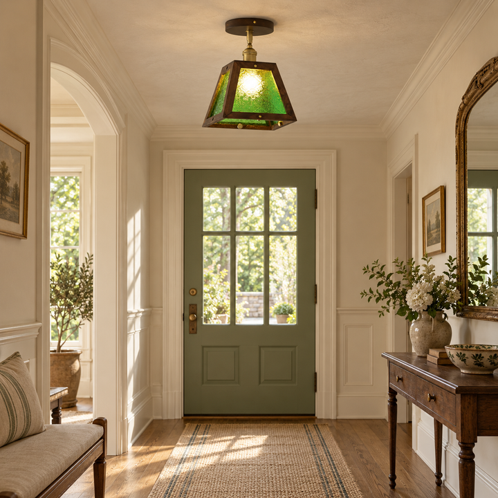Green Patterned Glass Ceiling Light