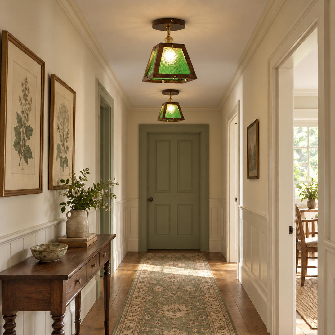 Green Patterned Glass Ceiling Light