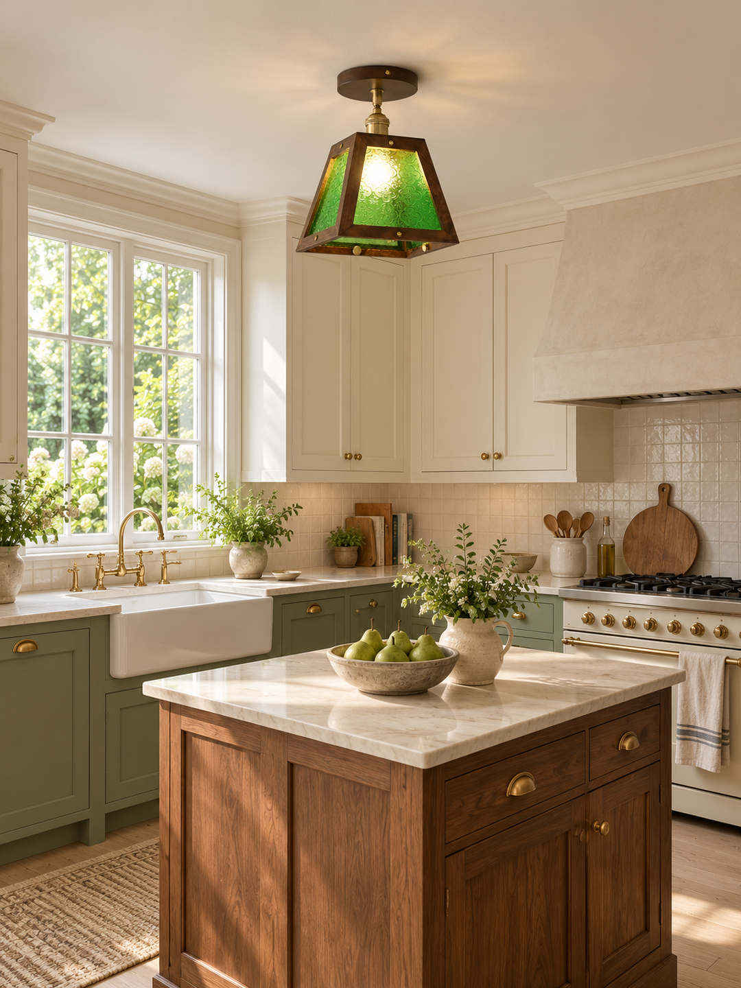 Green Patterned Glass Ceiling Light