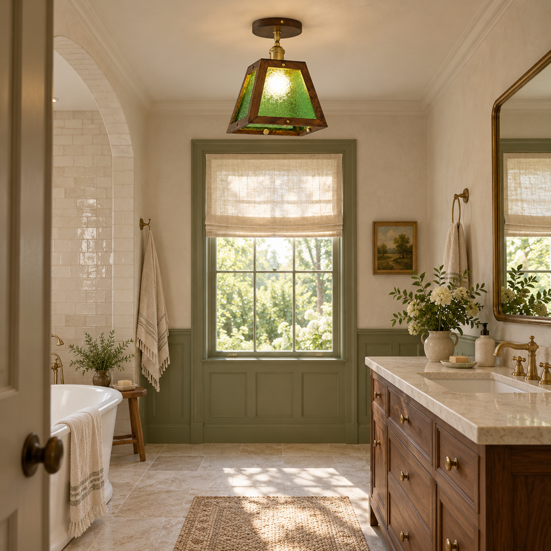 Green Patterned Glass Ceiling Light