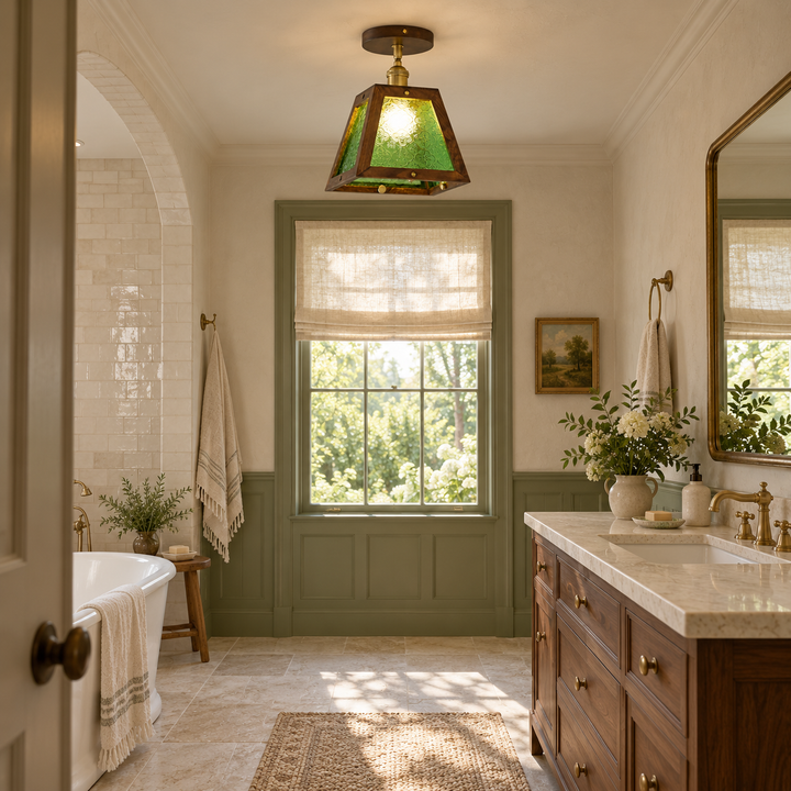 Green Patterned Glass Ceiling Light