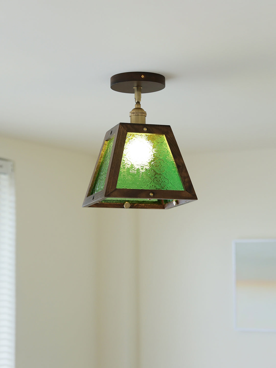 Green Patterned Glass Ceiling Light - Vakkerlight
