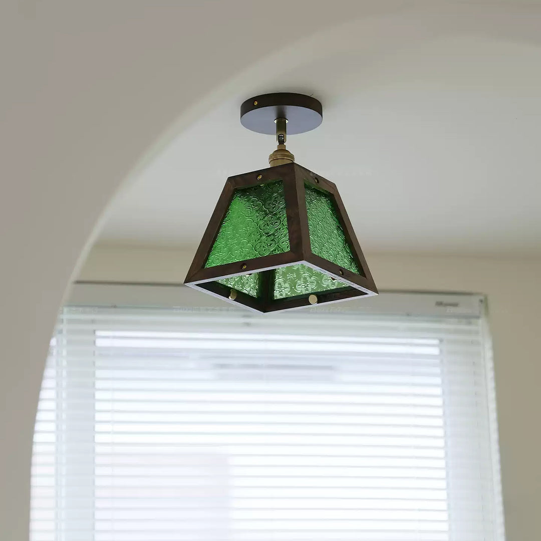 Green Patterned Glass Ceiling Light - Vakkerlight