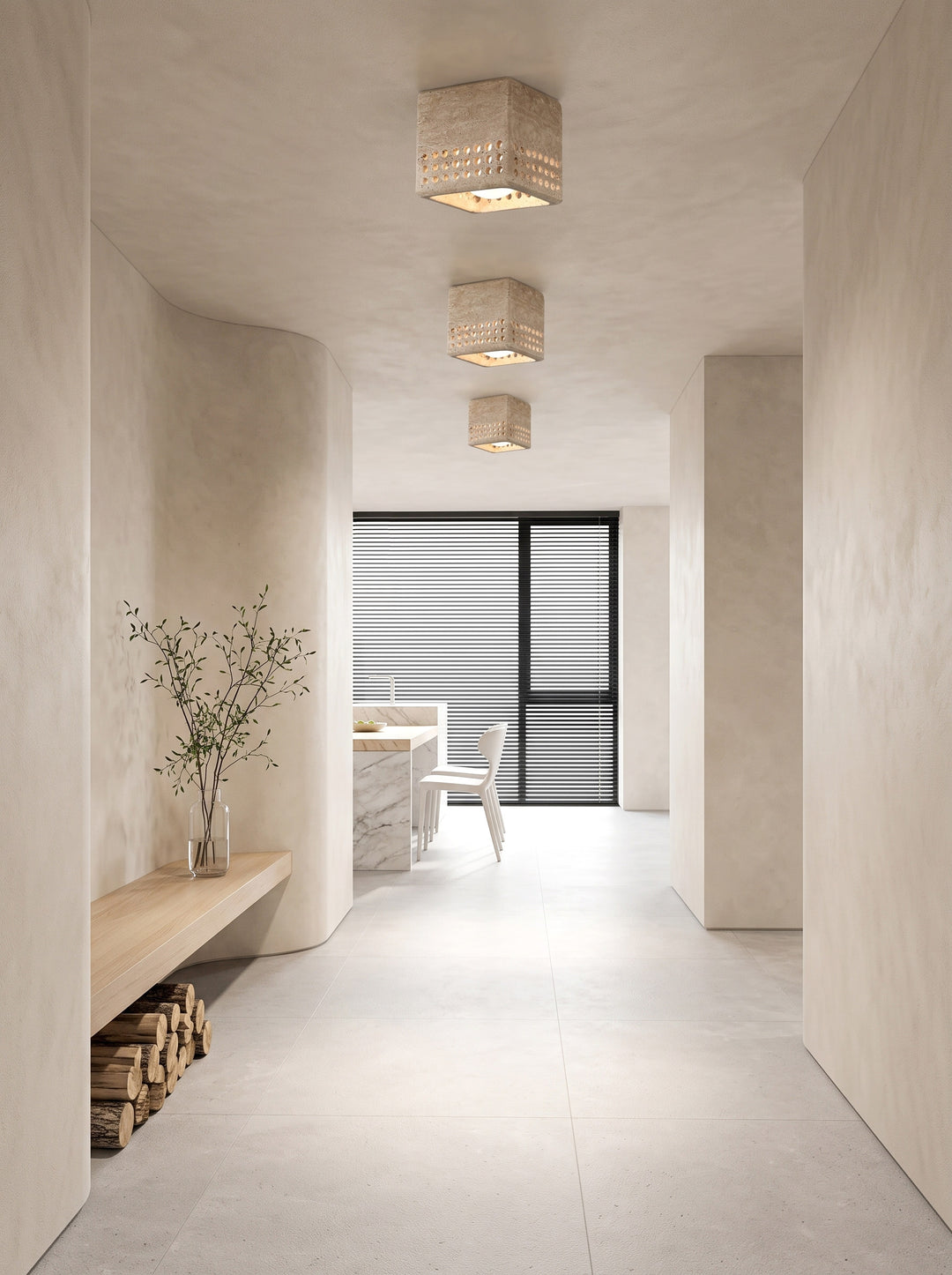 Grotto Travertine Flush Mount Light