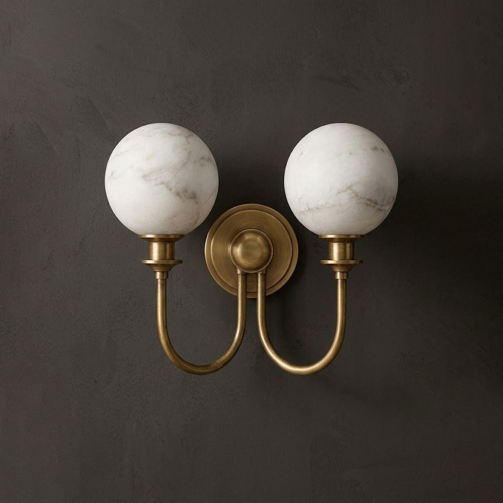 Halvessa Alabaster-Kugel-Doppel-Wandleuchte