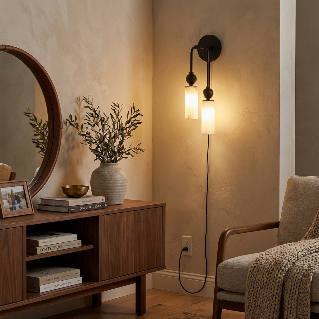 Harlin Alabaster Plug-in Wall Lamp