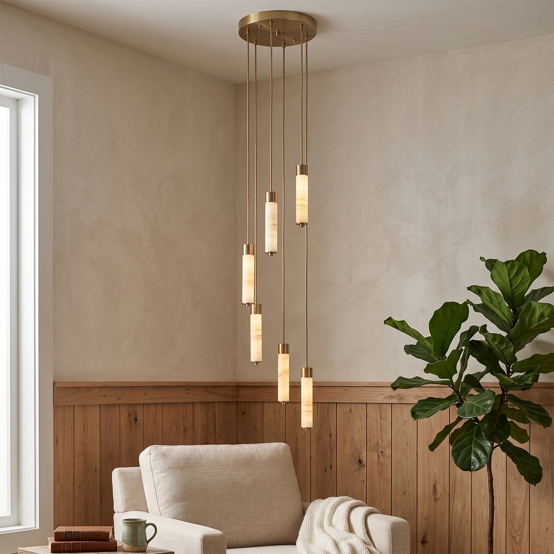 Helix Alabaster Column Chandelier