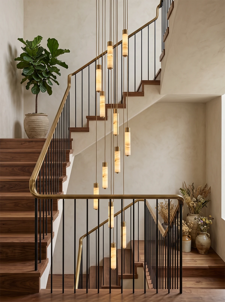 Helix Alabaster Column Chandelier