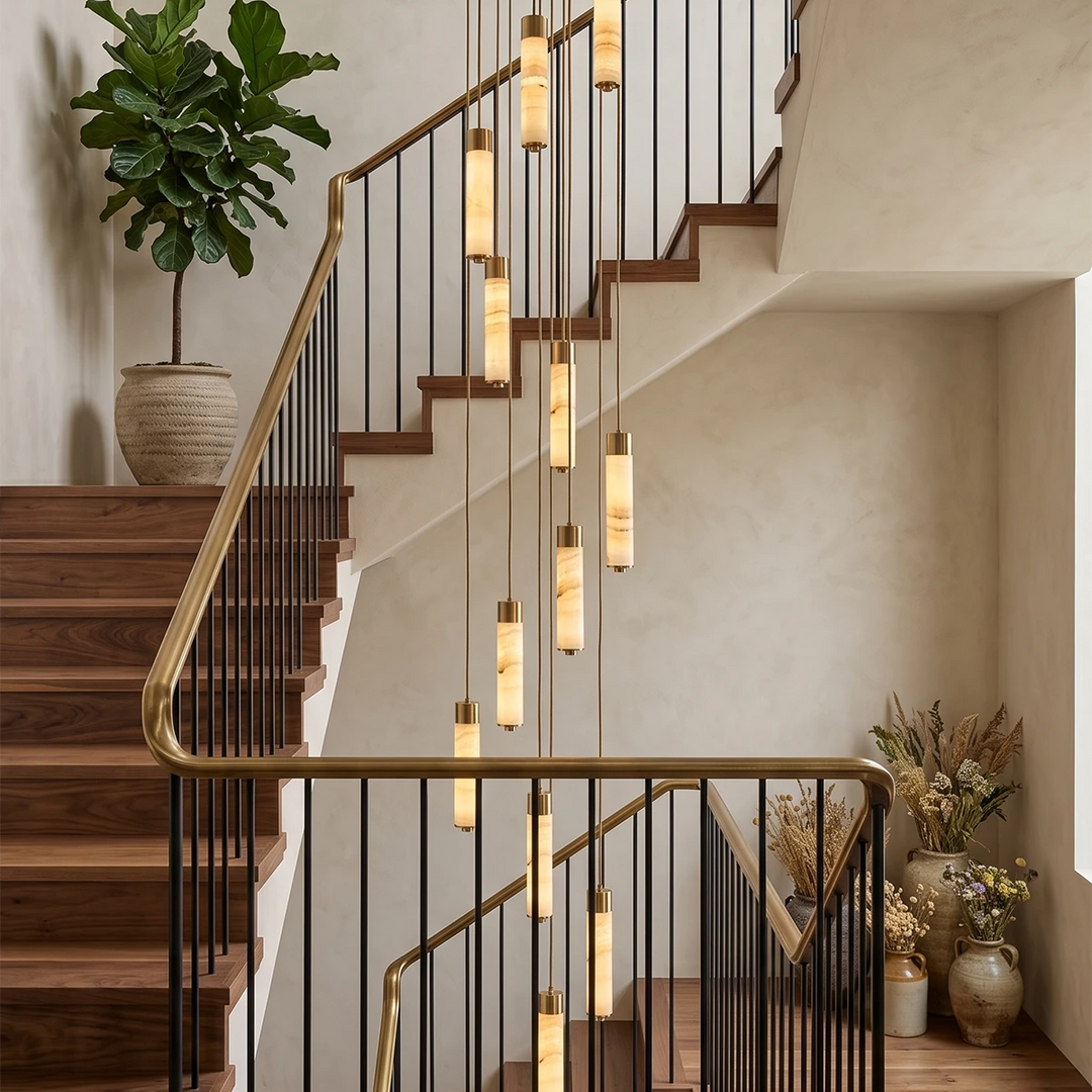Helix Alabaster Column Chandelier