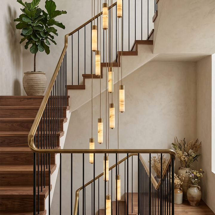 Helix Alabaster Column Chandelier