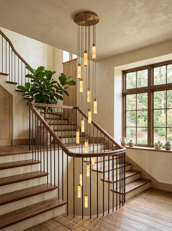 Helix Alabaster Column Chandelier