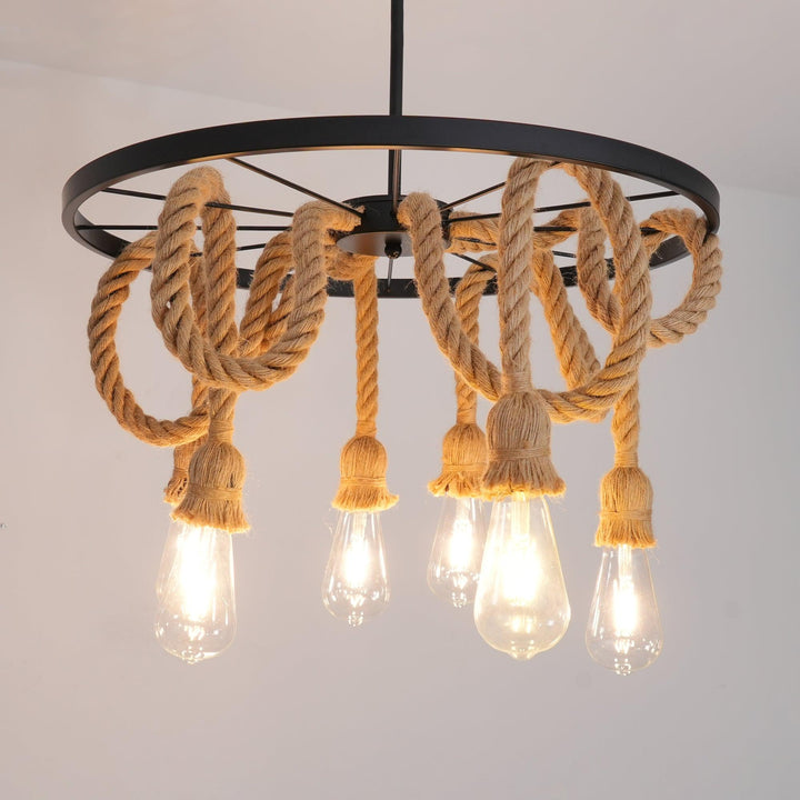 Hemp Rope Industrial Six Head Chandelier - Vakkerlight