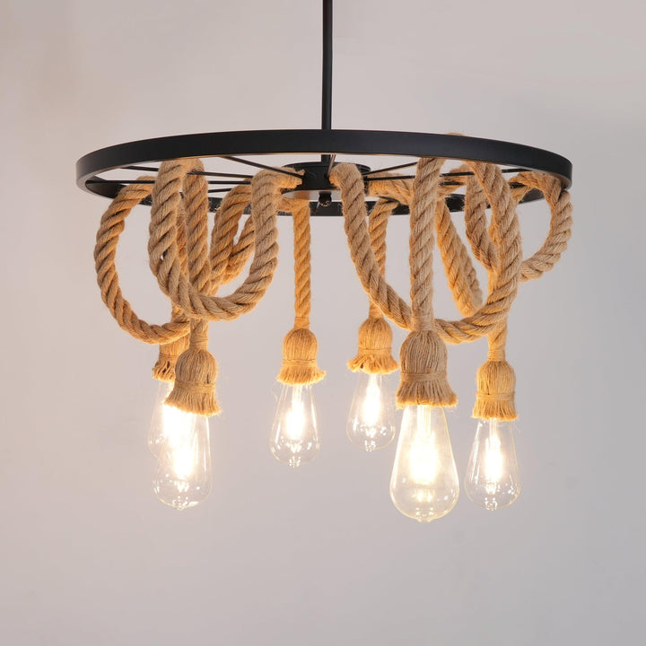 Hemp Rope Industrial Six Head Chandelier - Vakkerlight