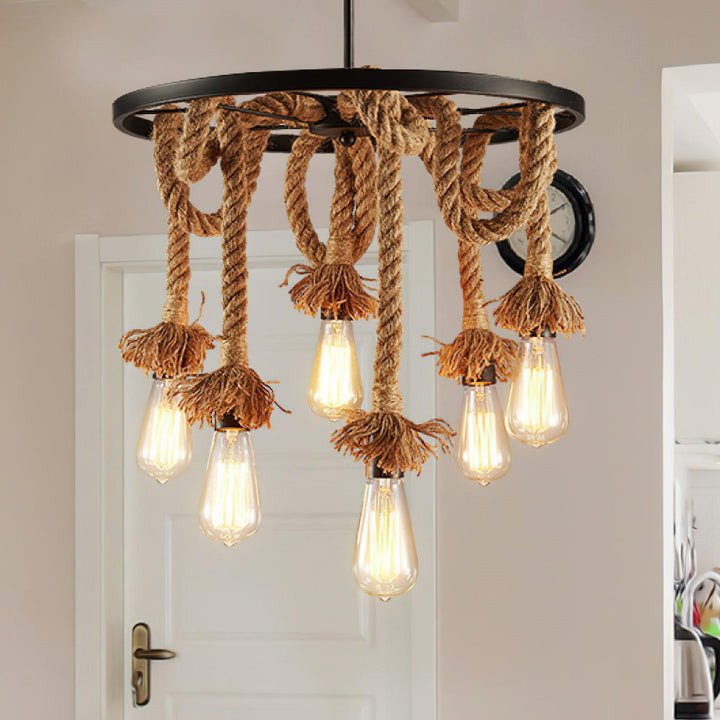 Hemp Rope Industrial Six Head Chandelier - Vakkerlight