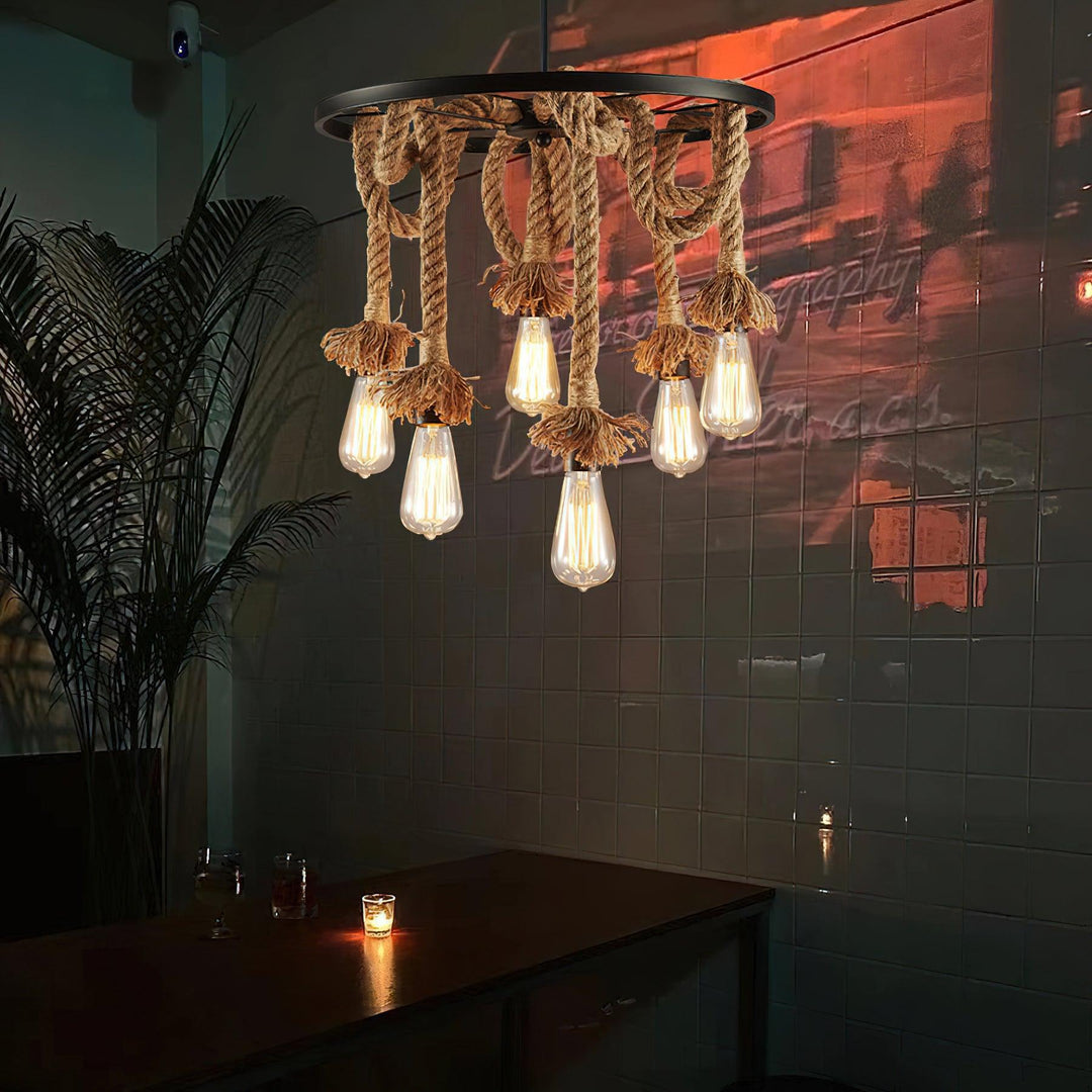 Hemp Rope Industrial Six Head Chandelier - Vakkerlight