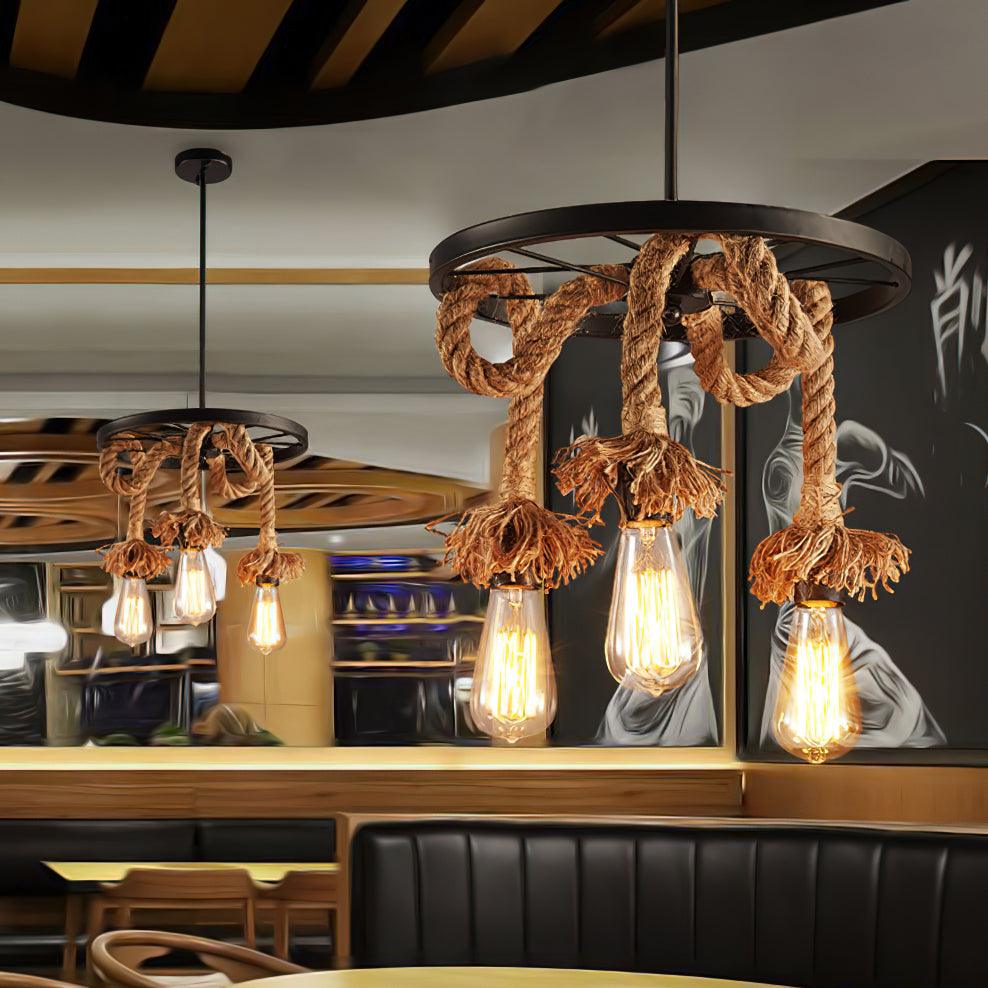 Hemp Rope Industrial Six Head Chandelier - Vakkerlight