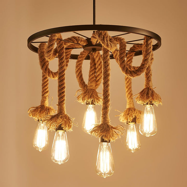 Hemp Rope Industrial Six Head Chandelier - Vakkerlight