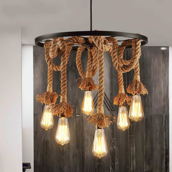 Hemp Rope Industrial Six Head Chandelier - Vakkerlight