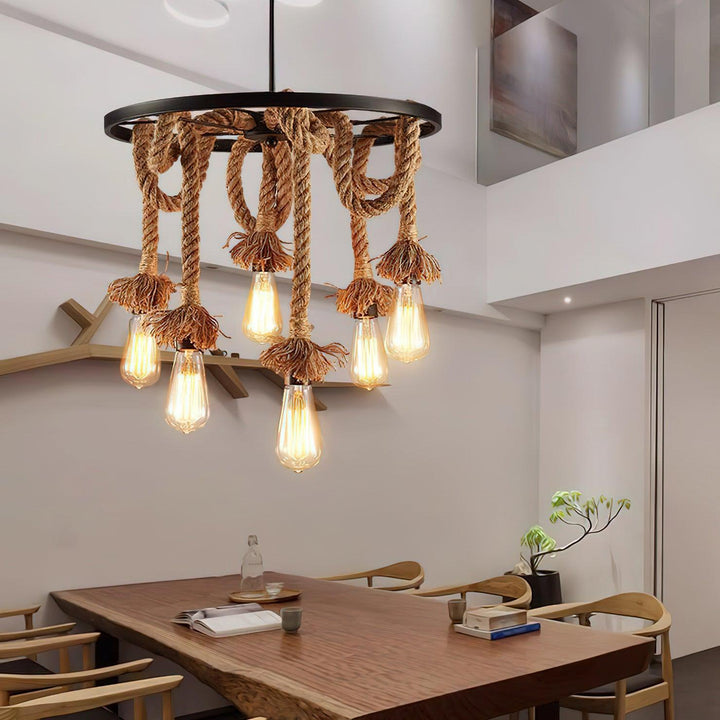 Hemp Rope Industrial Six Head Chandelier - Vakkerlight