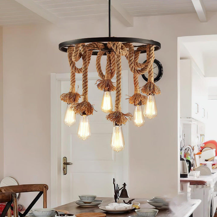 Hemp Rope Industrial Six Head Chandelier - Vakkerlight