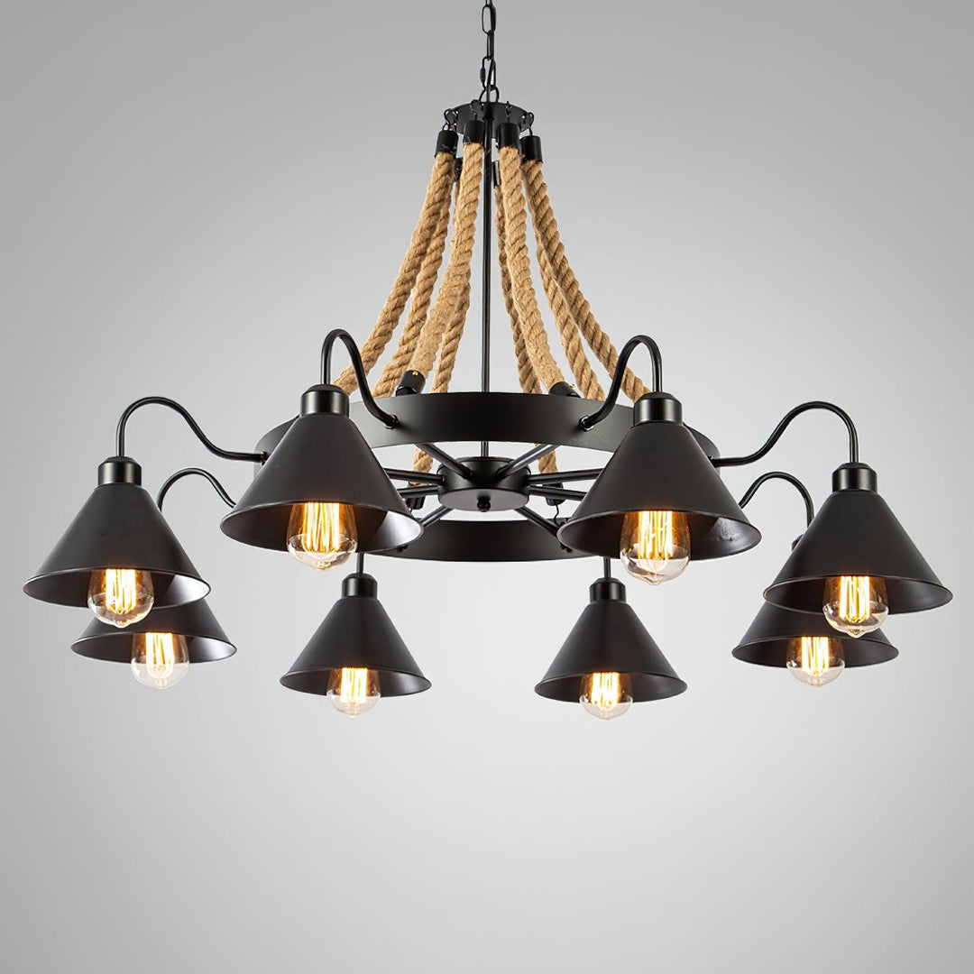 Hemp Rope Industrial Horn Chandelier - Vakkerlight