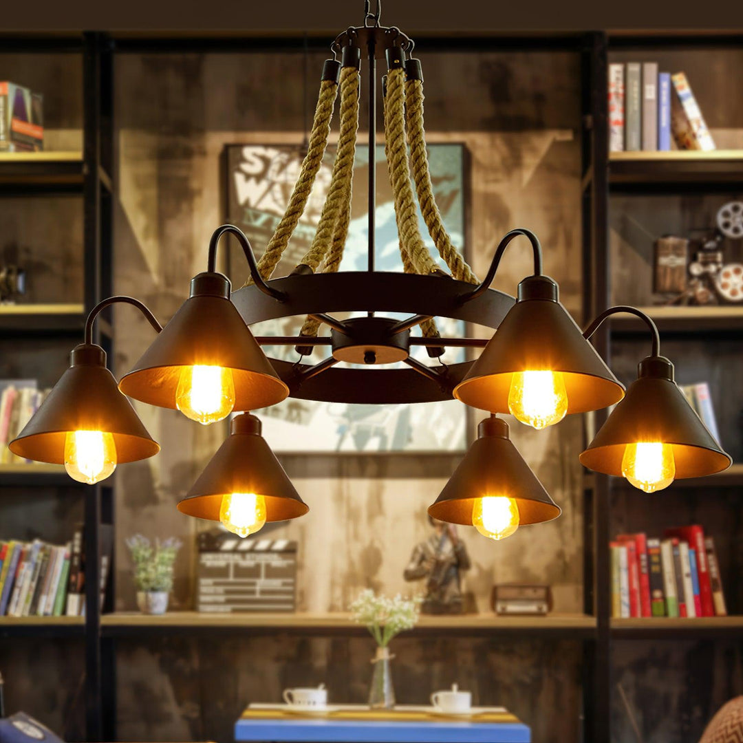 Hemp Rope Industrial Horn Chandelier - Vakkerlight