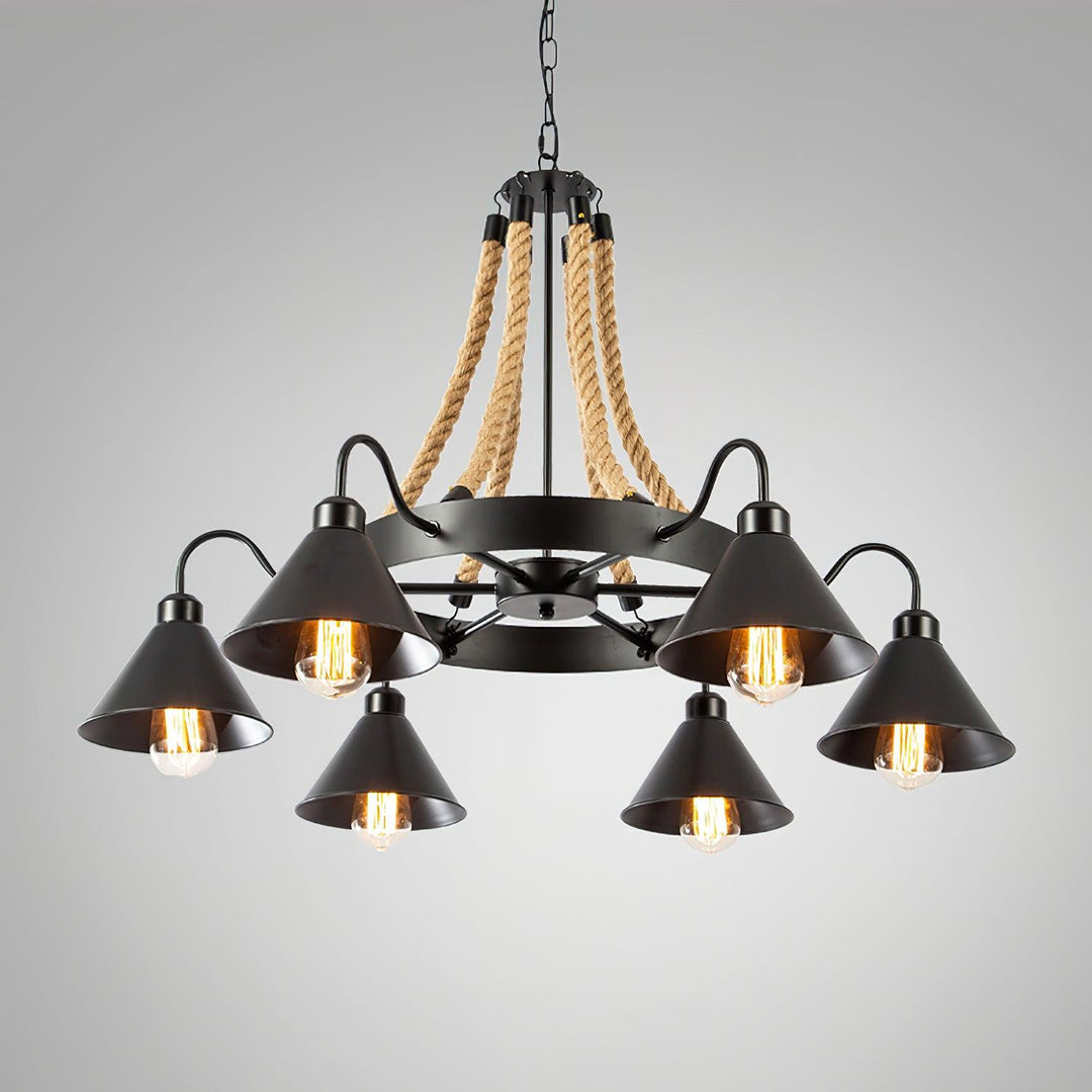 Hemp Rope Industrial Horn Chandelier - Vakkerlight