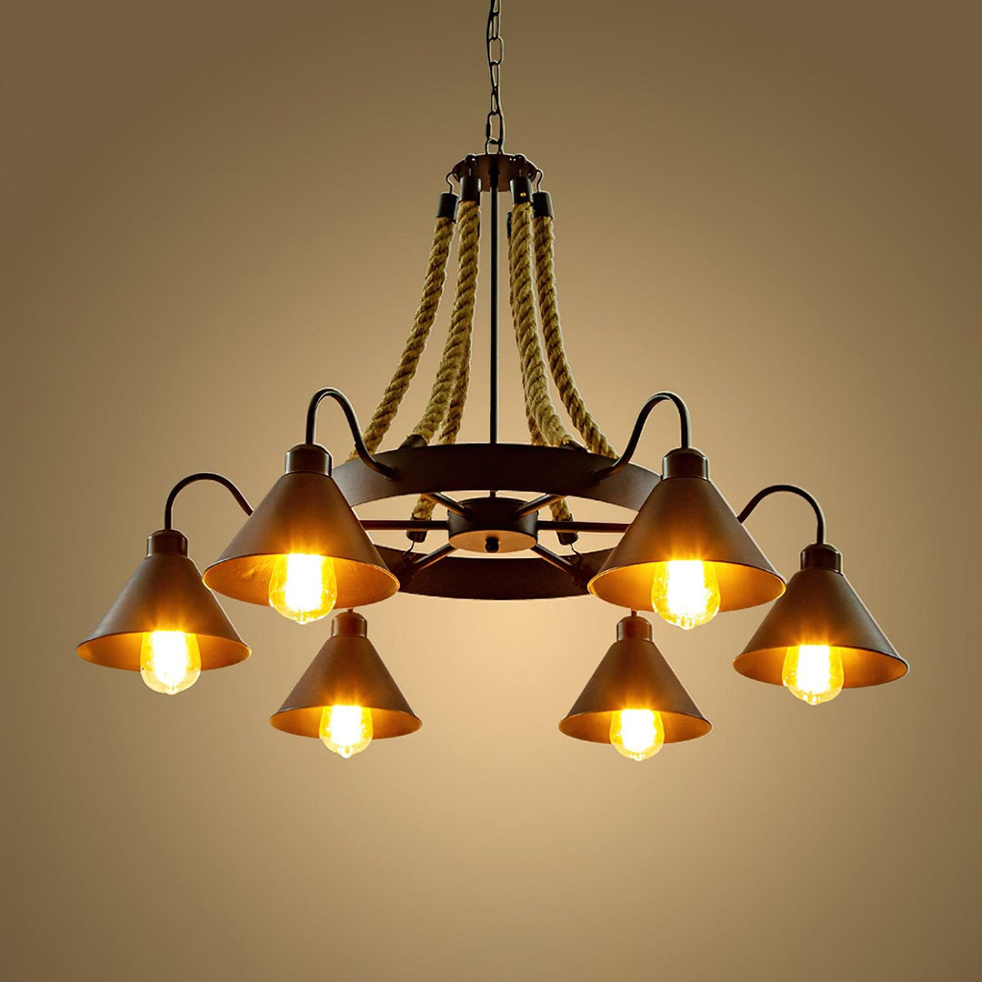 Hemp Rope Industrial Horn Chandelier - Vakkerlight