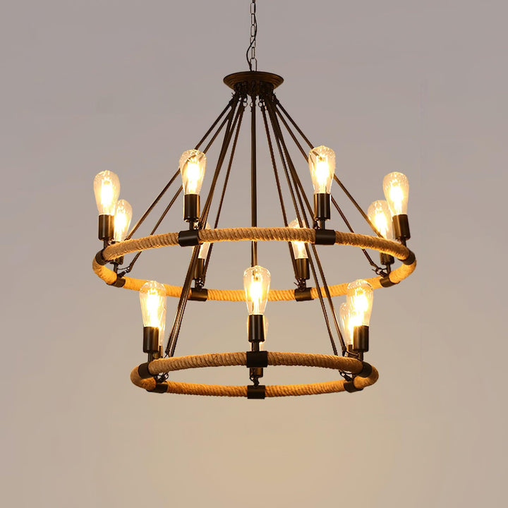 Hemp Rope Industrial Large Circle Chandelier - Vakkerlight