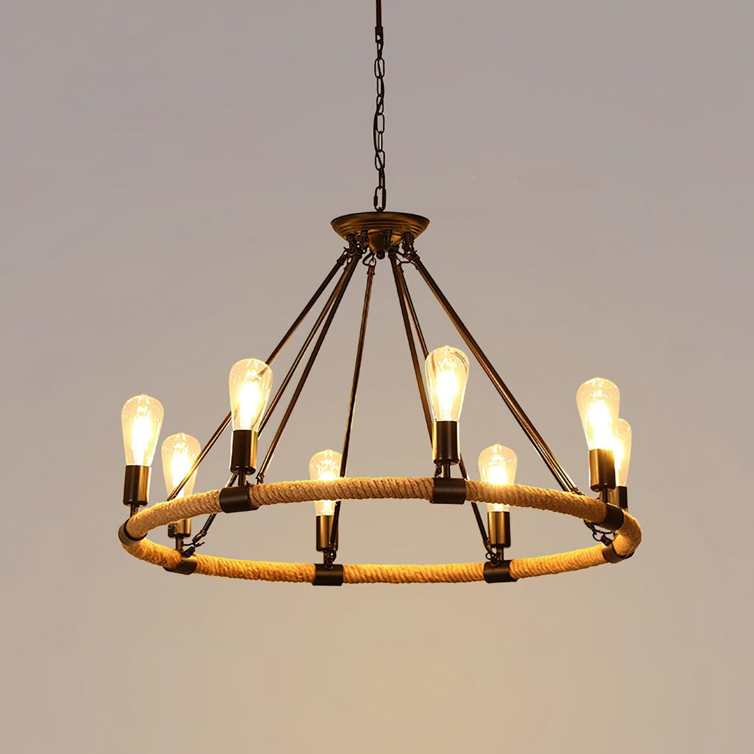 Hemp Rope Industrial Large Circle Chandelier - Vakkerlight