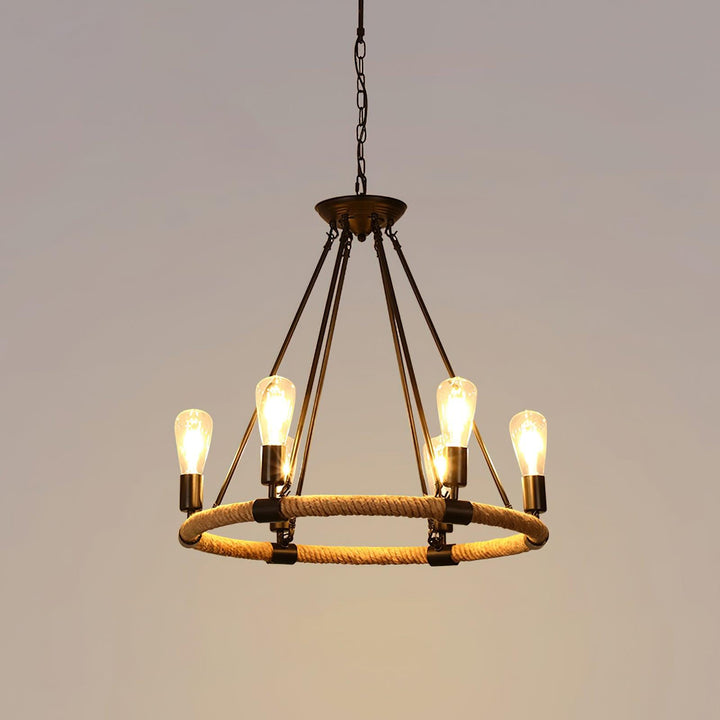 Hemp Rope Industrial Large Circle Chandelier - Vakkerlight