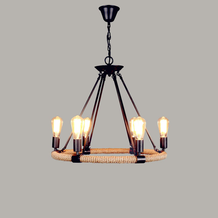 Hemp Rope Industrial Large Circle Chandelier - Vakkerlight