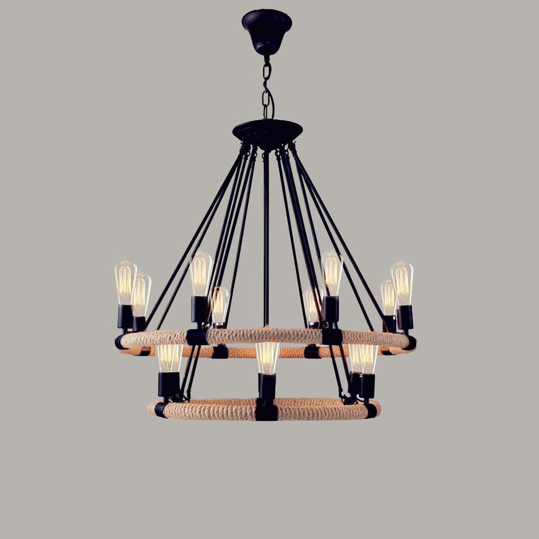 Hemp Rope Industrial Large Circle Chandelier - Vakkerlight