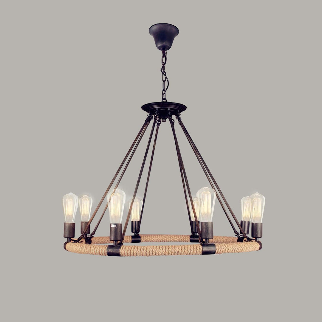 Hemp Rope Industrial Large Circle Chandelier - Vakkerlight