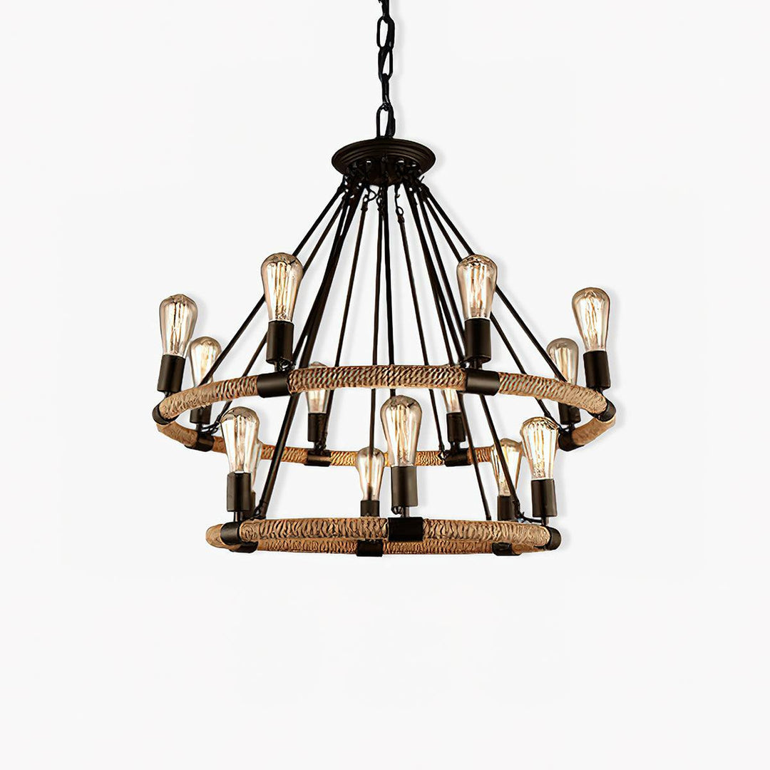 Hemp Rope Industrial Large Circle Chandelier - Vakkerlight