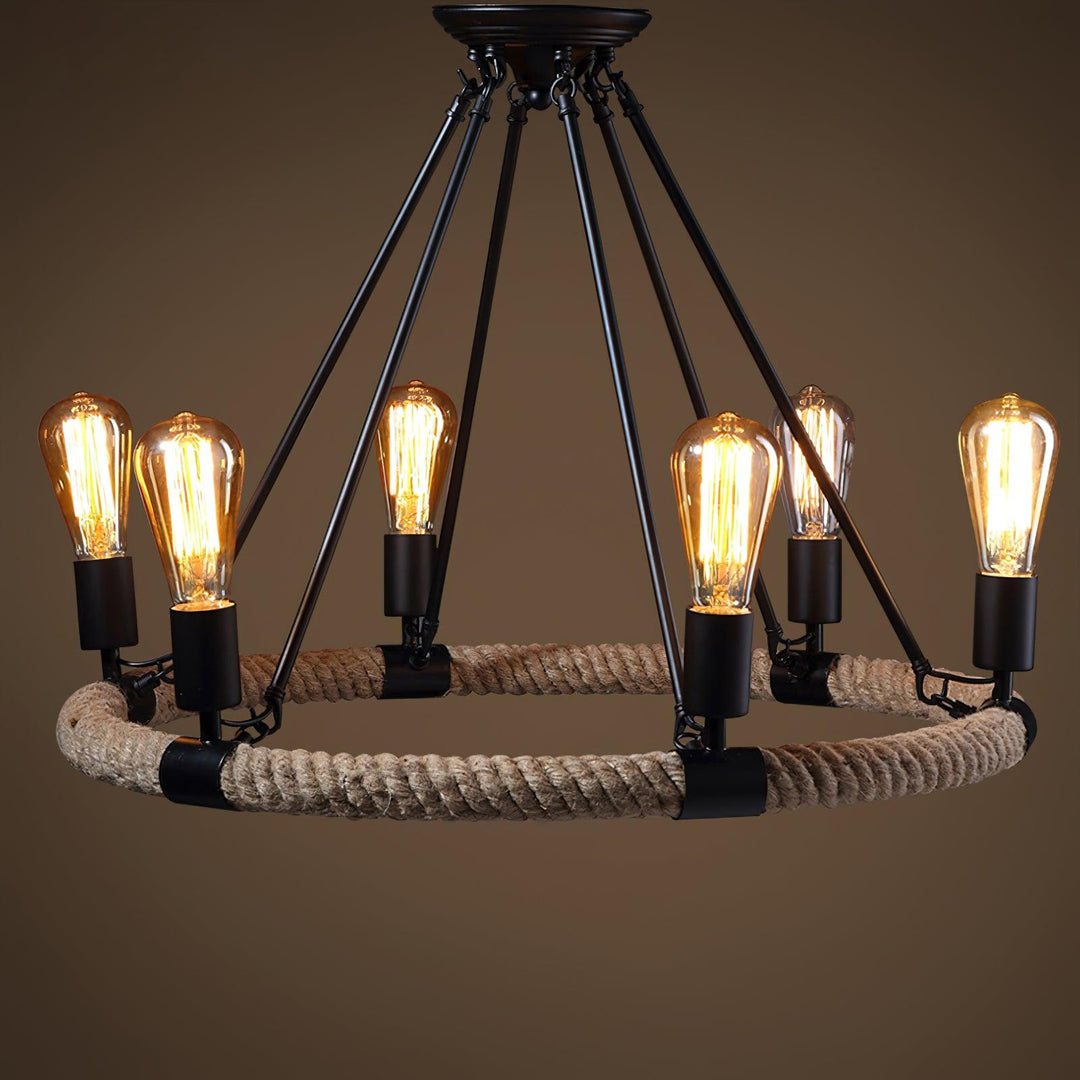 Hemp Rope Industrial Large Circle Chandelier - Vakkerlight